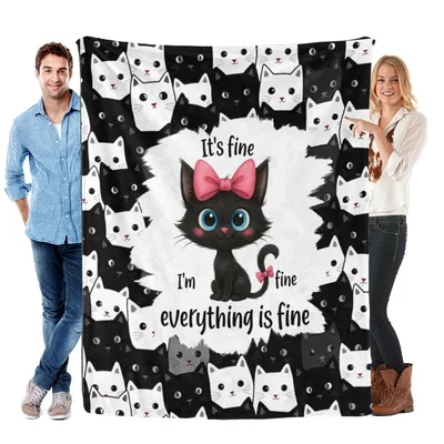 Black Cat Cat Lover Sarcastic Blanket with Fine Text