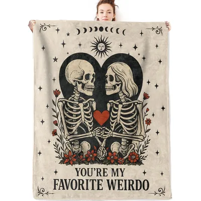Skeleton Couple Romance Blanket: You're My Favorite Weirdo Design