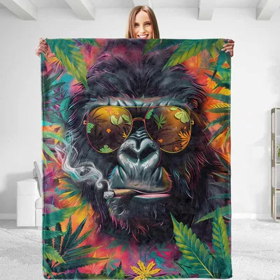 Gorilla Sunglasses Cigar Blanket: Cool Primate with Aviators and Smoke
