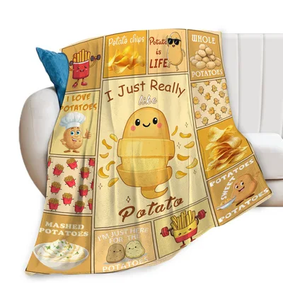 Potato Food Cartoon Blanket for Tuber Lovers and Snack Enthusiasts