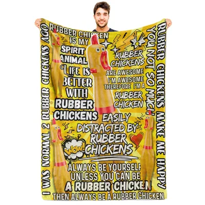 Rubber Chicken Humor Blanket features spirit animal slogans
