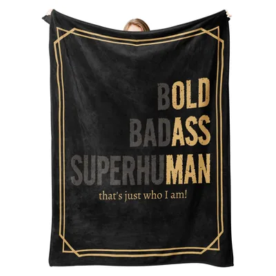 Funny Men's Text Blanket Bold Badass Superhuman Design