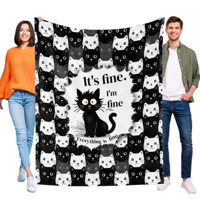 Black Cat Sarcastic Blanket: It's Fine Design for Stressy Cats