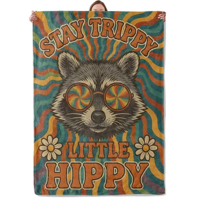 Hippie Raccoon Retro Blanket: Stay Trippy Little Hippy Design