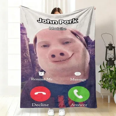 Pig Meme Phone Call Blanket: John Pork Incoming Call Design