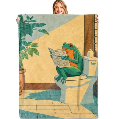 Funny Frog Reading Blanket: A Retro Amphibian News Reader