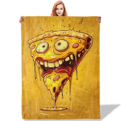 Funny Pizza Monster Blanket: A Dripping Slice with Eyes and a Grin