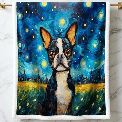 Starry Night Boston Terrier Blanket: Artistic Canine Design