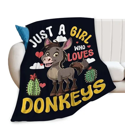 Just a Girl Who Loves Donkeys Blanket: Fun Cartoon Art