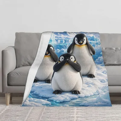 Penguins on Ice Pair Blanket: Three Penguins on a Floating Ice Floe