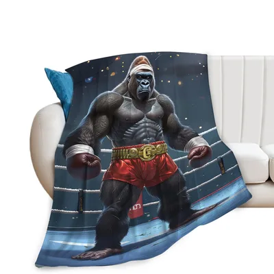 Gorilla Boxing Champion Blanket: Primate in Red Shorts and Title Belt