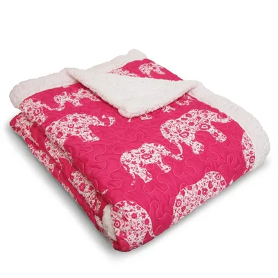 Pink and White Elephant Blanket: A Floral Parade Design