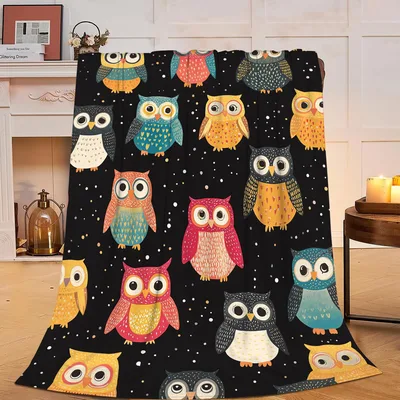 Colorful Owls Pattern Blanket: Whimsical Owl Design for Cozy Nights