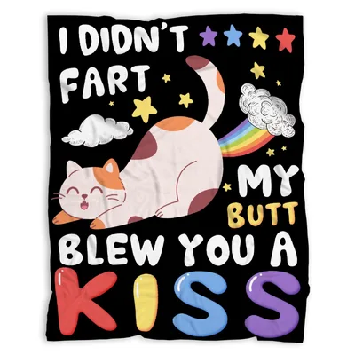 I Didn't Fart My Butt Blanket Cat Rainbow Design