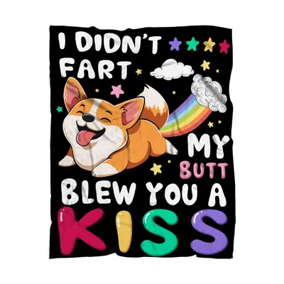 Corgi Didn't Fart Blew Blanket with Rainbow Art