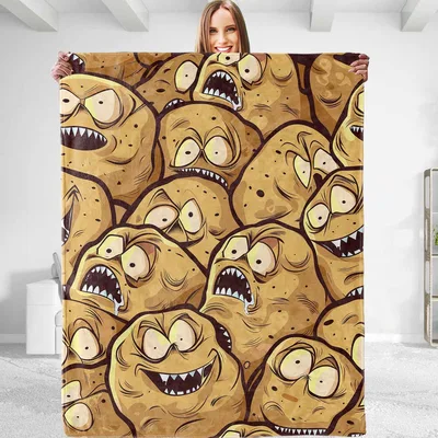 Funny Angry Potato Faces Blanket: Sarcastic Cartoon Design for Couch