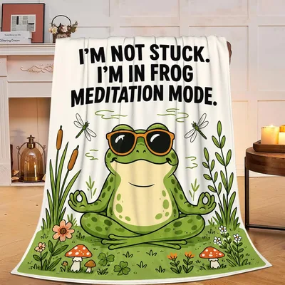 Frog Meditation Mode Blanket: Zen Frog with Sunglasses and Mushrooms