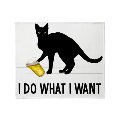 I Do What I Want Blanket: Black Cat Knocking Over Beer