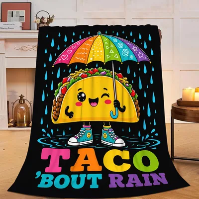 Taco Bout Rain Umbrella Blanket: A Cheery Taco with a Rainbow Umbrella