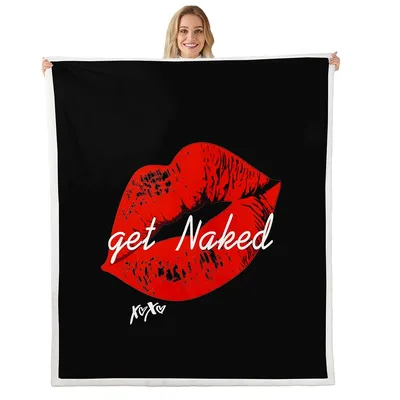 Red Lips Get Naked Blanket: Bold Red Lips and Sarcastic Quote Design