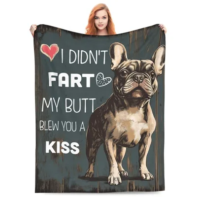 French Bulldog Kiss Joke Blanket with Fart Punchline
