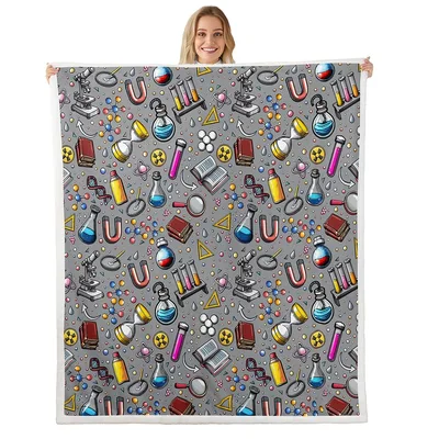 Chemistry Lab Science Pattern Blanket featuring colorful beakers