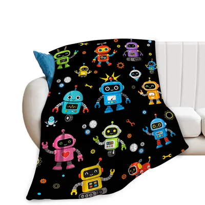 Colorful Cartoon Robots Pattern Blanket