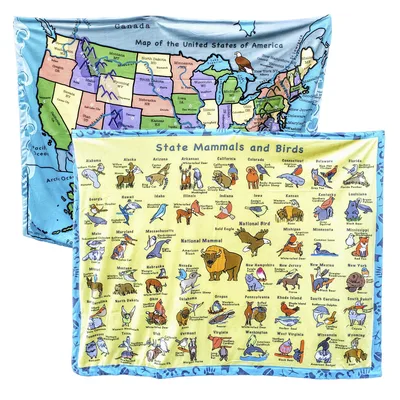 50 States Map Blanket: Educational USA Geography and Animal Symbols