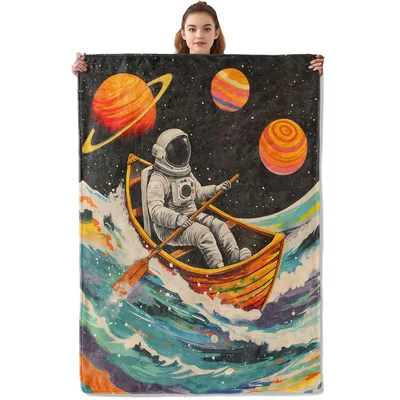 Astronaut Rowing Boat Through Blanket: Space Adventure Design
