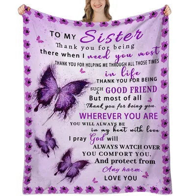 Sister Butterfly Poem Blanket featuring purple butterflies