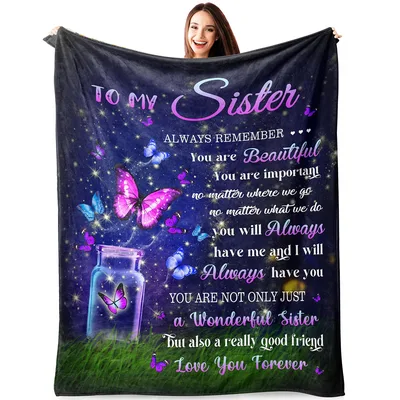 To My Sister Always Blanket featuring purple butterflies