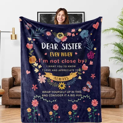 Long Distance Sister Blanket Floral Message Design for Her