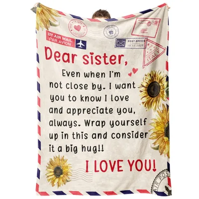 Big Sister Hug Blanket: A Dear Sister Airmail Design with Sunflowers