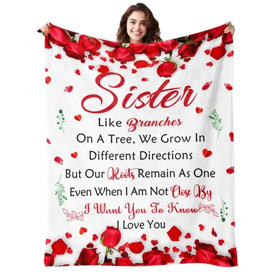 Love You Sister Blanket: Branches and Roots Poem with Roses