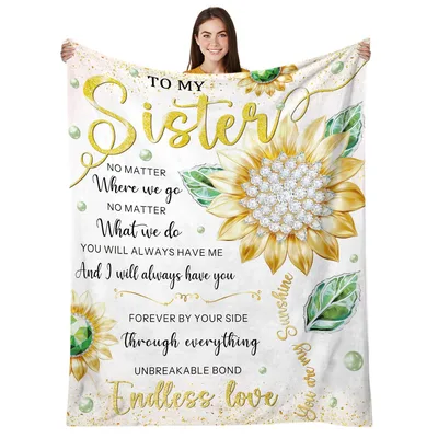 Sister Sunflower Sentiment Blanket featuring a golden flower