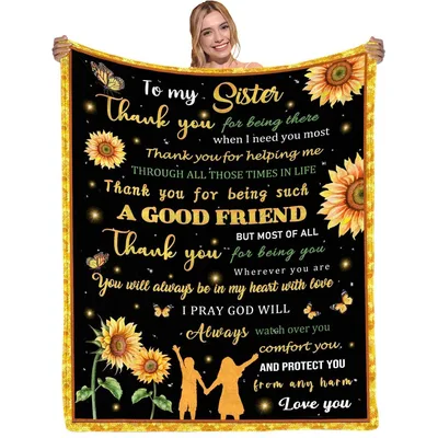 Thank You Sister Sunflower Blanket featuring golden flowers