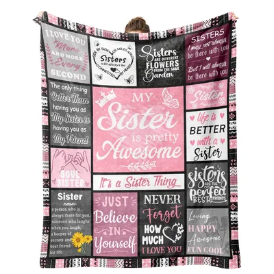 Pink Sister Quotes Collage Blanket Celebrating Bond and Friendship