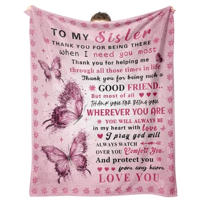 Sister Pink Butterflies Blanket featuring a grateful message