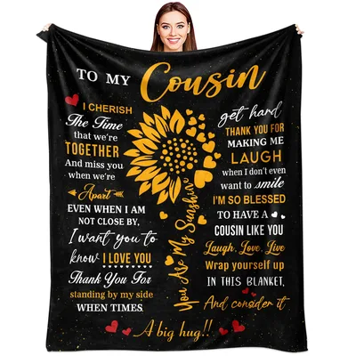 Cousin Sunflower Message Blanket features a golden flower