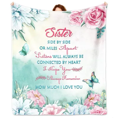 Sister Side by Side Blanket: Floral Sisterhood Quote Design