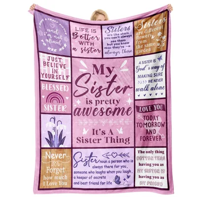 Sister Quote Patchwork Blanket features a pink collage