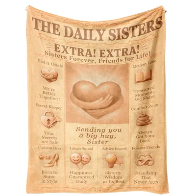Sister Hug Newspaper Blanket Features Vintage Headlines
