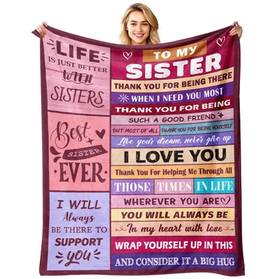 Sister Thank You Letter Blanket featuring colorful stripes