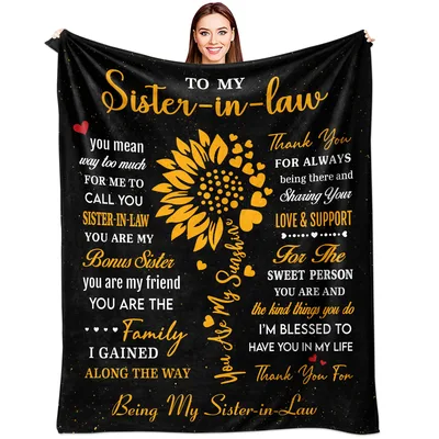 Sunflower Sister-in-Law Black Gold Blanket featuring a golden flower