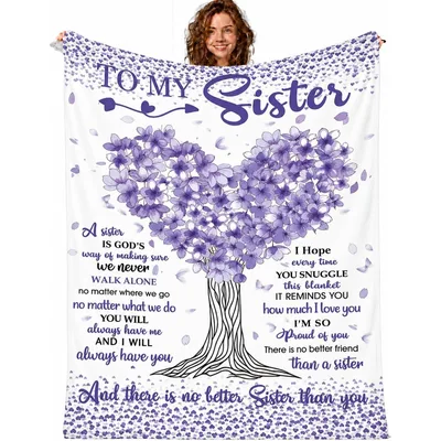 To My Sister Purple Blanket: Heart Tree Design for Family Bonds