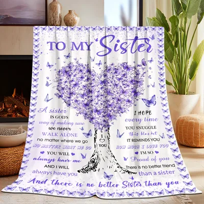 Sister Butterfly Heart Blanket features a purple butterfly