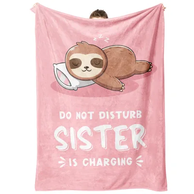 Sleepy Sloth Sister Pink Blanket featuring a napping sloth