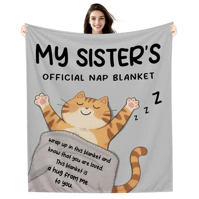 Sister Nap Cat Blanket Official Nap Design with Stretching Tabby