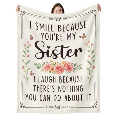 I Smile Because Blanket: Sister Floral Design with Butterflies