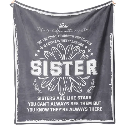 Sister Sunflower Quote Blanket featuring a bold floral graphic